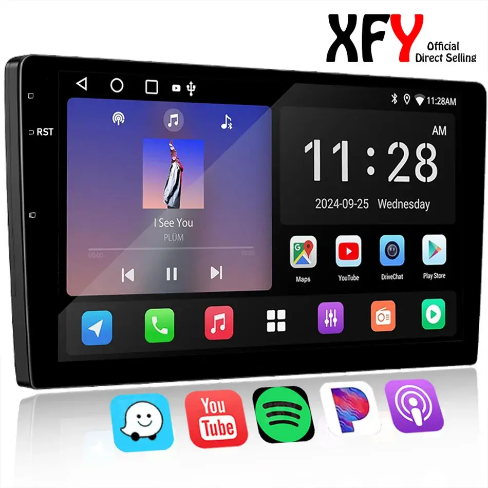 Rádio de Carro Universal XFY 2 Din 9 10" com Android Auto e Carplay, Player Multimídia GPS Autorádio, Sistemas Inteligentes para Carro NOVO - 1