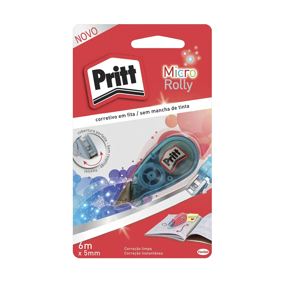 Pritt Micro Rolly Corretivo em Fita, Correção Instantânea, Branco, 5mmx6m | Aplicador Flexível, Tampa Protetora, Cobre Canetas Coloridas, Reescrita Instantânea, Fita com Maior Durabilidade