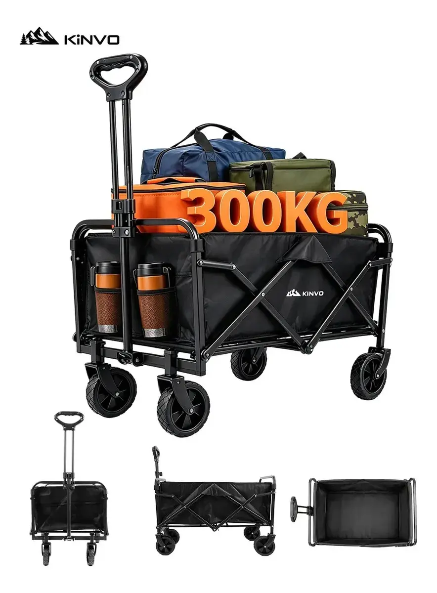 Carrinho Dobrável Multiuso Portátil, Rodas Grandes 5 polegadas 86x74x45cm para Praia e Camping KiNVO