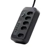 Extensão Tomada, Régua Tomada, Régua de Energia, 5 Tomadas, 4 Interfaces USB, 1 Porta USB Tipo-C, Cabo de Alimentação de 1,9 metros, Suporte a Tensão de 110-220V, Potência de 2500W (Preto)