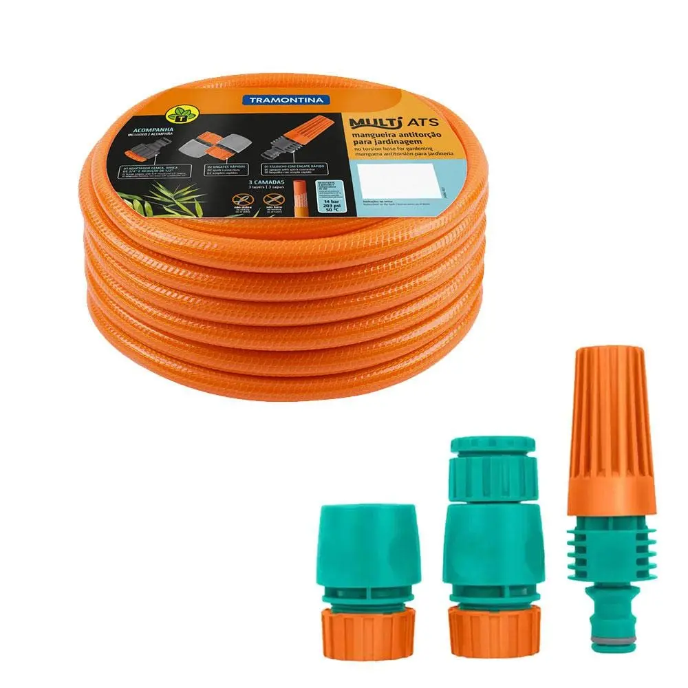 Mangueira Multi Tramontina Antitorção ATS em Pvc C/Engate e Esguicho 20m Laranja