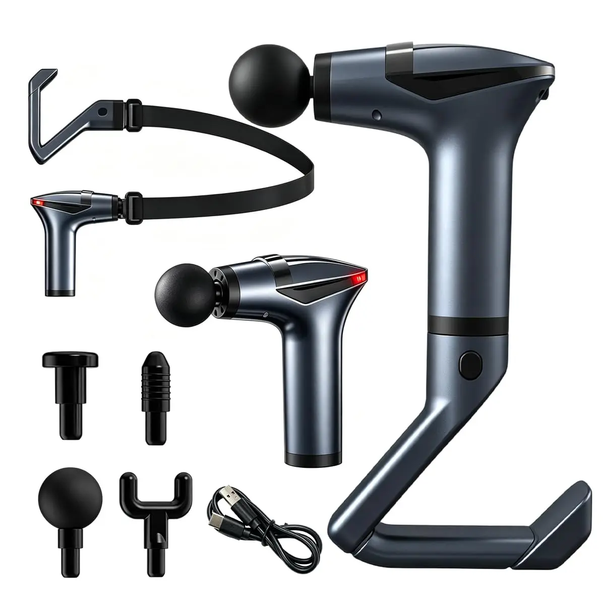 Pistola Massageadora Muscular Profissional com Alça Extensora | 4 Ponteiras Incluídas, Para Ombros e Pescoço, Para Costas e Pernas, Uso Profissional, Para Panturrilhas