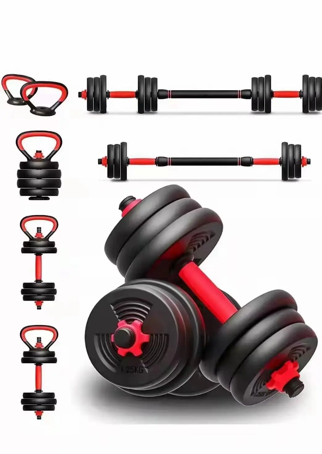 Kit Halteres 6 em 1 Ajustáveis até 15kg Barra Kettlebell Academia em Casa | cademia Em Casa Treino Completo Musculação Fitness Equipamento Profissional - 1