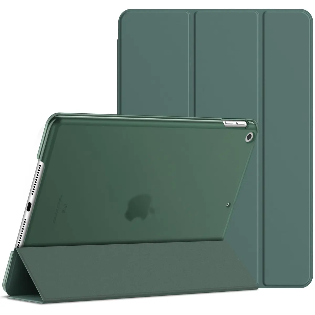 JETech Capa Protetora para iPad 9.ª/8.ª/7.ª Gen 10,2", Verde Eneovado | Traseira Translúcida Fina, Suporte de Três Dobras, Ativação/Repouso Automático, Proteção Leve À Prova de Choque