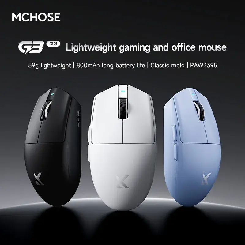 Mouse Gamer Sem Fio MCHOSE G3 V2 PAW3311 Tri-Mode 2.4G Bluetooth USB Com Fio 800mAh Leve para Laptop