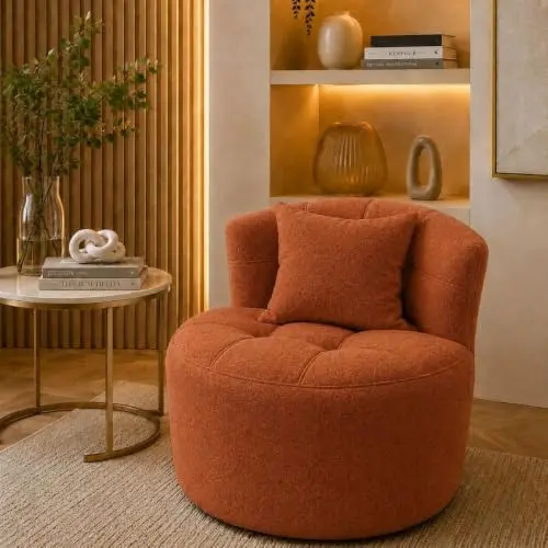 Poltrona Orgânica Tharm Curva Moderna Suede Confortável Sala Quarto Escritório(Boucle Terracota)