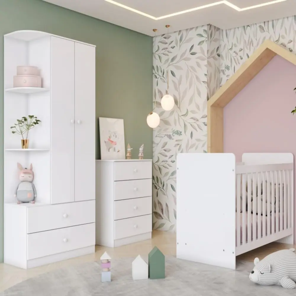 Quarto de Bebê Completo Labirinto 2 Portas 6 Gavetas Branco - Henn - 1