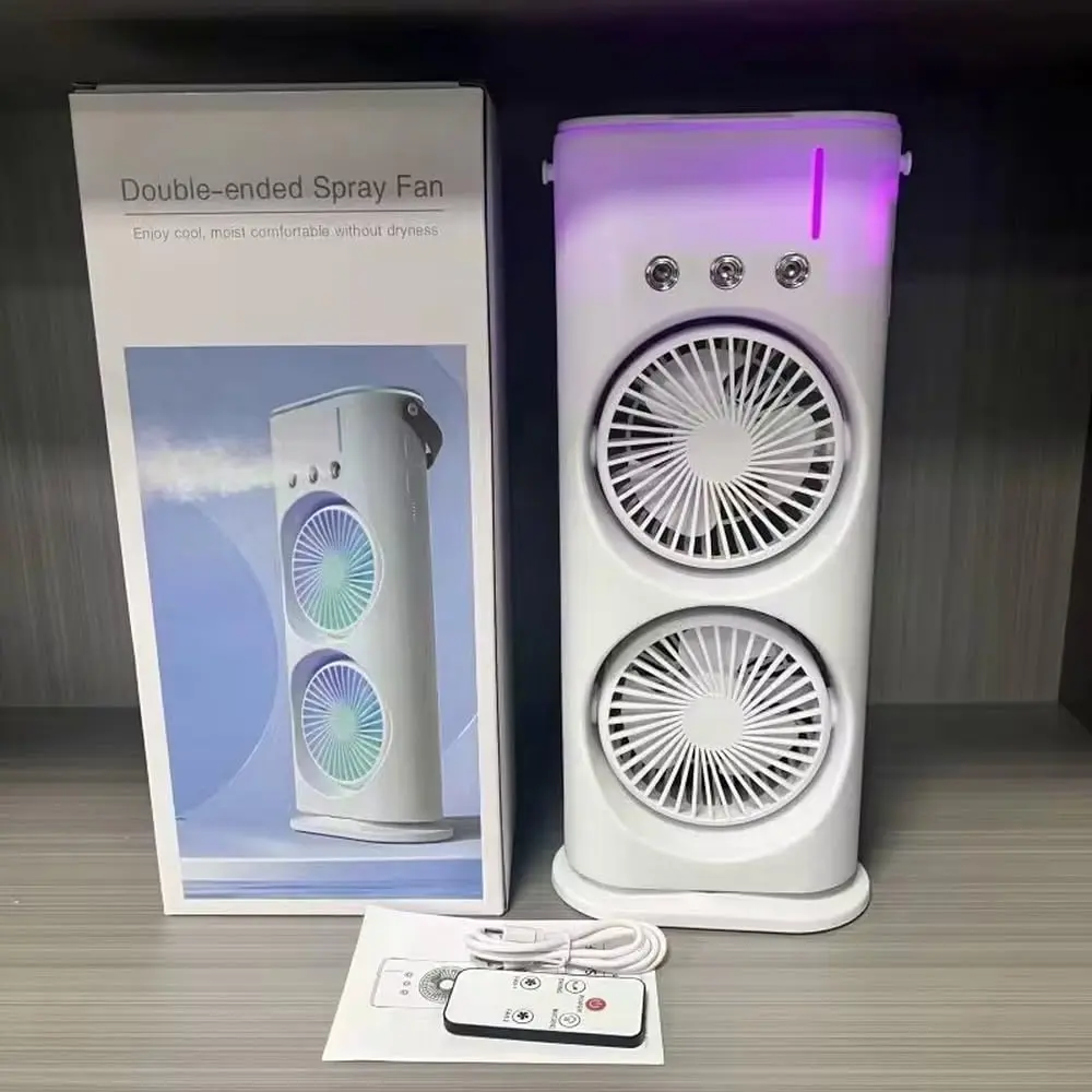 Ventilador Umidificador Duplo Torre Portátil Climatizador Led Ar Condicionado USB Potente e Econômico com Controle Remoto Purificador Difusor de Ar Mesa Silencioso Refrigeração Camada Dupla Branco - 1