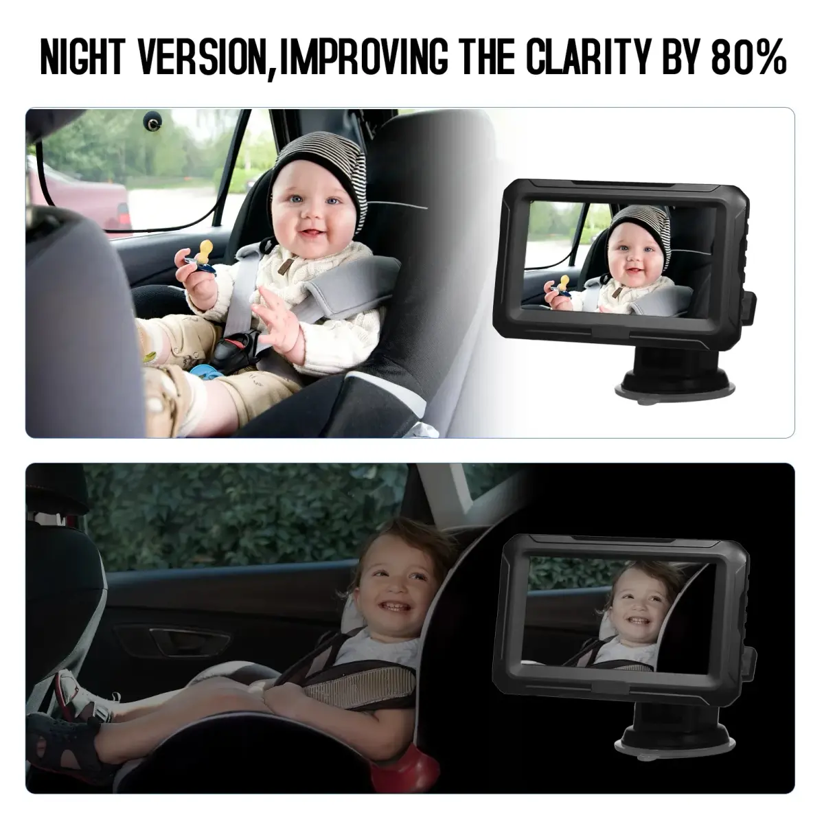 Monitor de Espelho para Carro 1080P com Câmera, Espelho para Carro com Tela IPS de 4.3'' e Função de Visão Noturna para Bebês, Crianças e Animais de Estimação