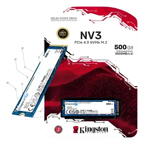 Ssd Interno 500gb M2 Nvme Kingston Pcie Gen 4.0 Leitura 5000mb/s Gravação 3000mb/s - Original