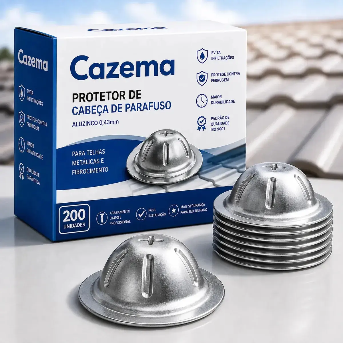 Kit 200 Protetor De Cabeça De Parafuso Telhas Metálicas Galvanizado Capinha Vedação Anti Ferrugem E Infiltração Cazema