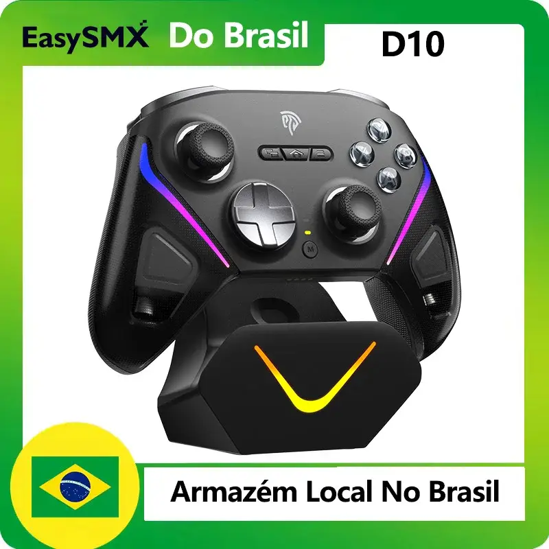 Controle EasySMX D10 com Estação de Carregamento para Switch/PC/Celular, Joysticks TMR com Efeito Hall, Giroscópio de 6 Eixos, Bateria de 1000mAh