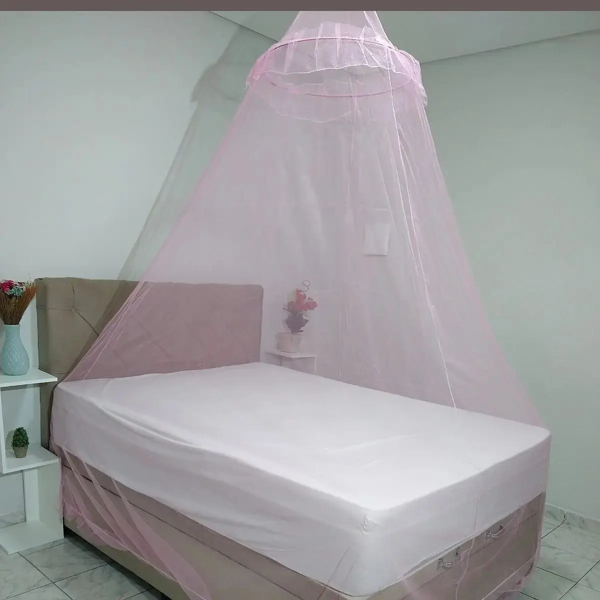 Mosquiteiro De Teto Filo Simples P\ Cama Casal E Solteiro Cor Rosa