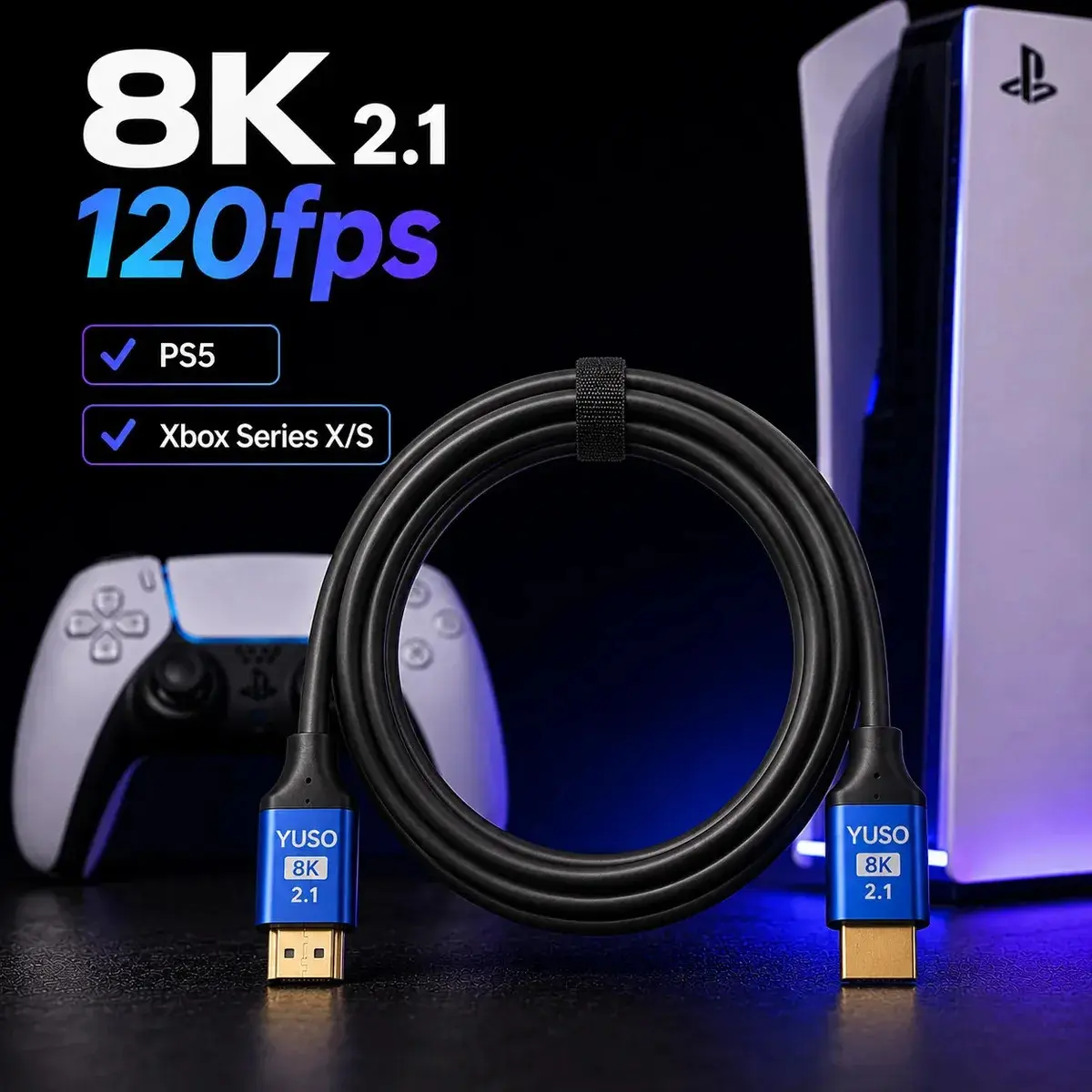 Cabo HDMI 2.1 8K 1,5 metros 4K 120fps PS5 Xbox Series X/S TV OLED 48Gbps Blindado Compatível com PS5 Xbox Series PC Gamer Notebook TV - YUSO thumbnail 7
