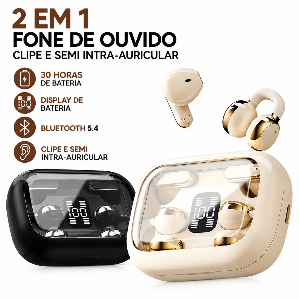 Fone de Ouvido Bluetooth 5.4 Sem Fio TWS Quatro Fones Display LED Redução Ruído Esportivo Pronta Entrega-B3 - 1