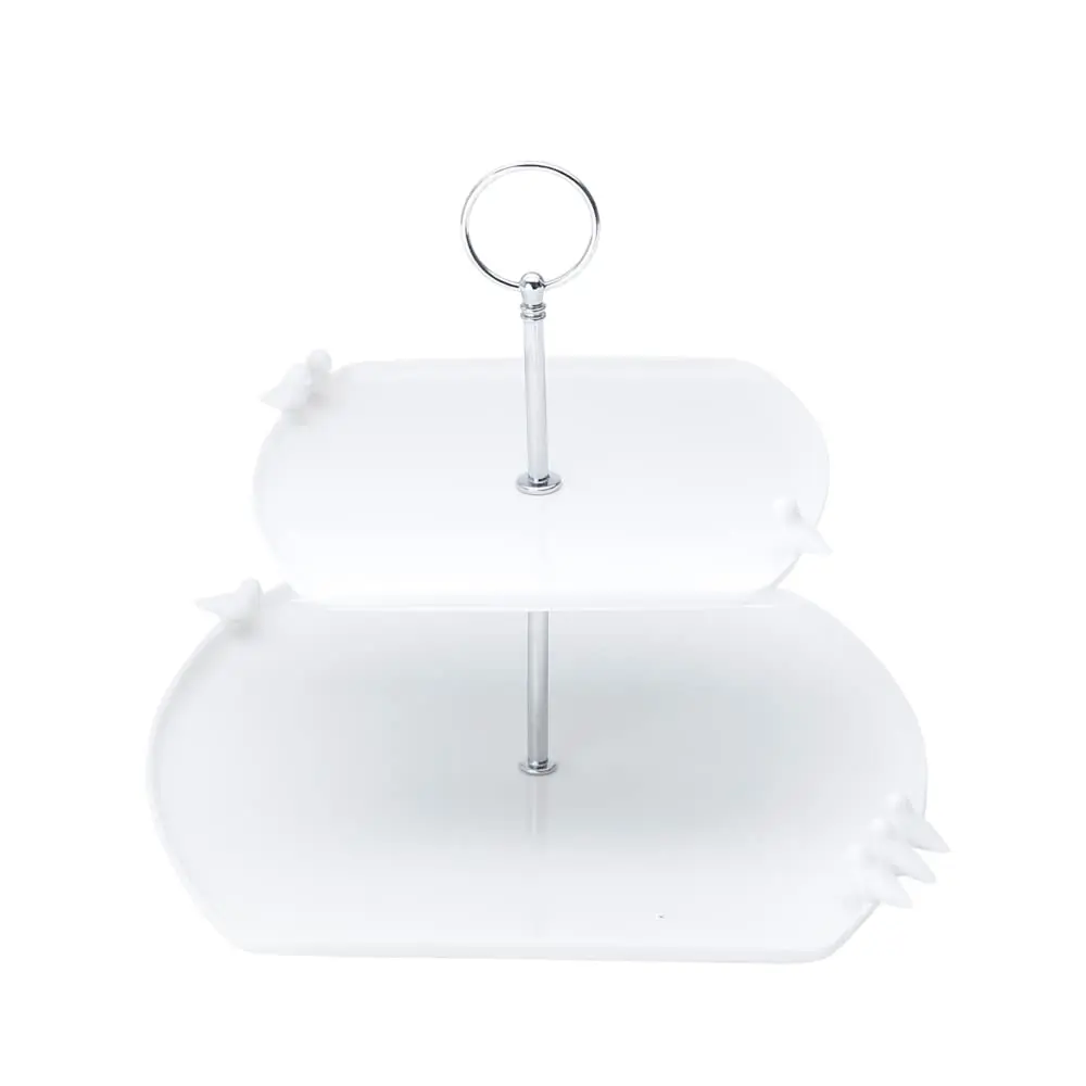 WOLFF - Prato Duplo de Porcelana para Doces Birds Branco 19cm x 18cm/27cm x 25cm x 24cm