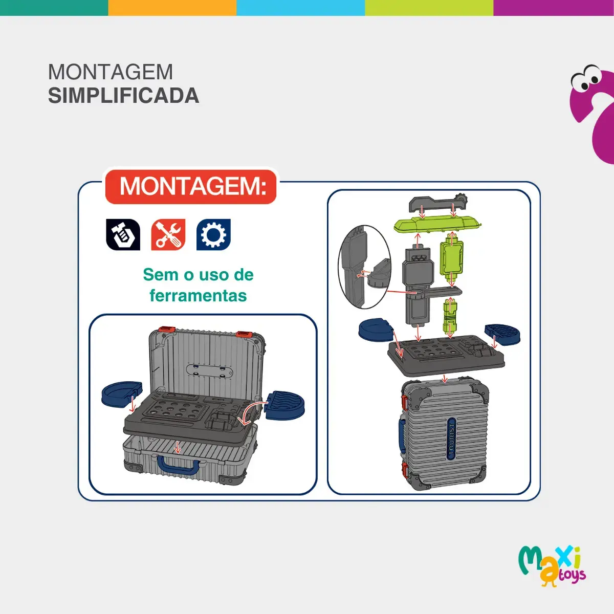 Bancada de Ferramentas Infantil 3 em 1 Maleta 31 Peças Maxi Toys thumbnail 3