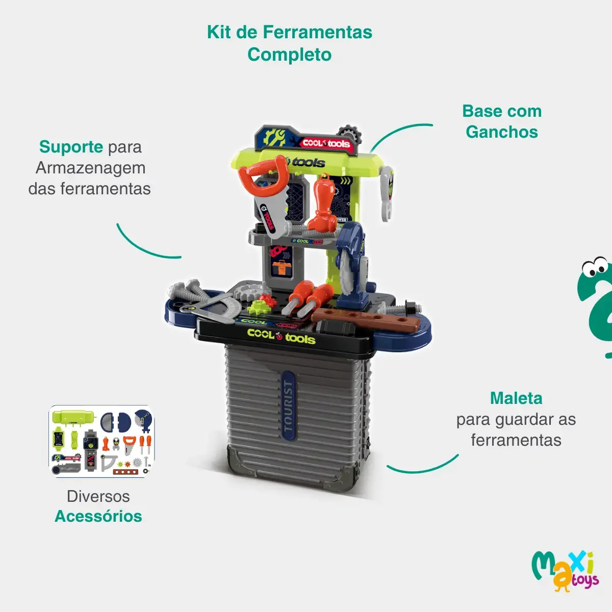 Bancada de Ferramentas Infantil 3 em 1 Maleta 31 Peças Maxi Toys thumbnail 4