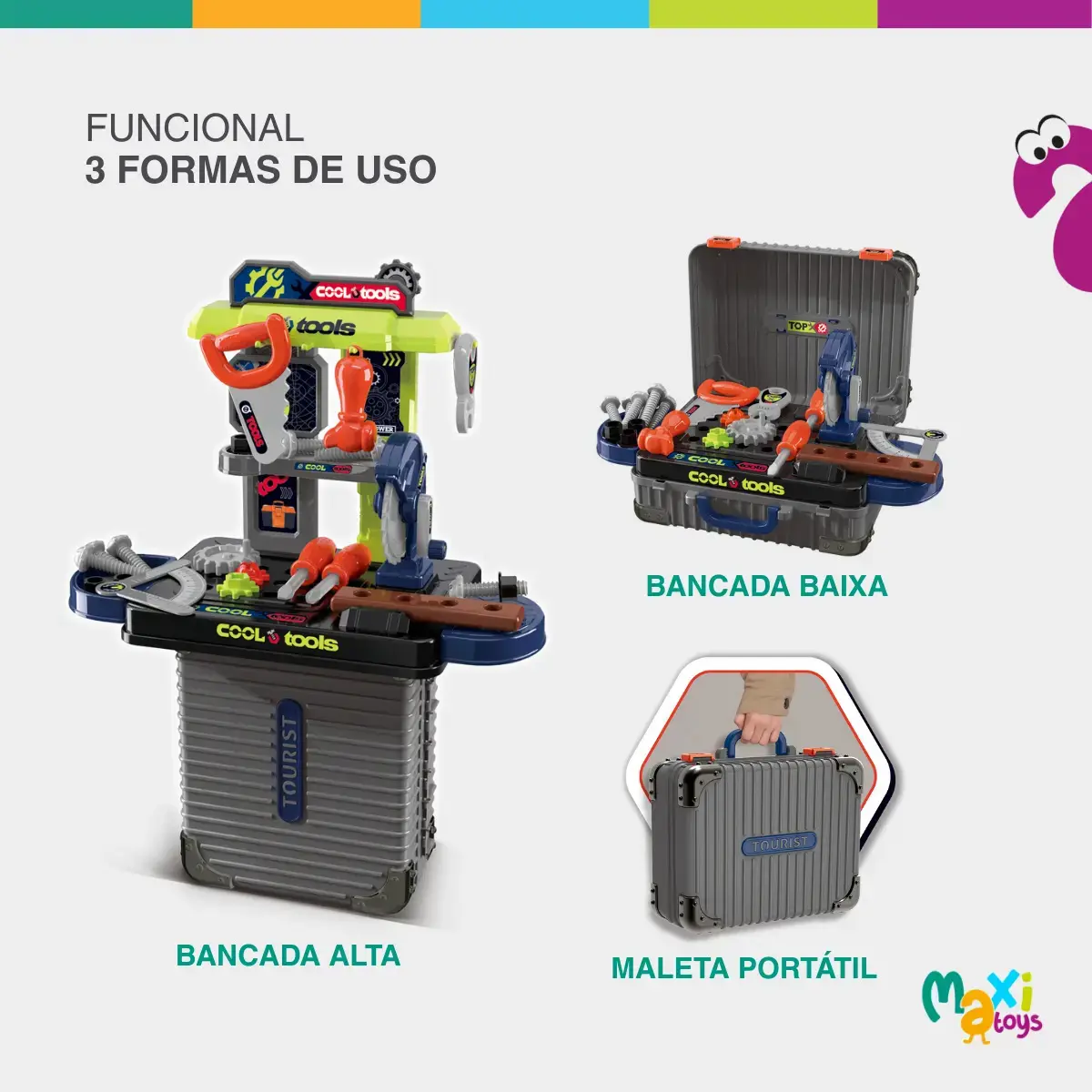 Bancada de Ferramentas Infantil 3 em 1 Maleta 31 Peças Maxi Toys thumbnail 5