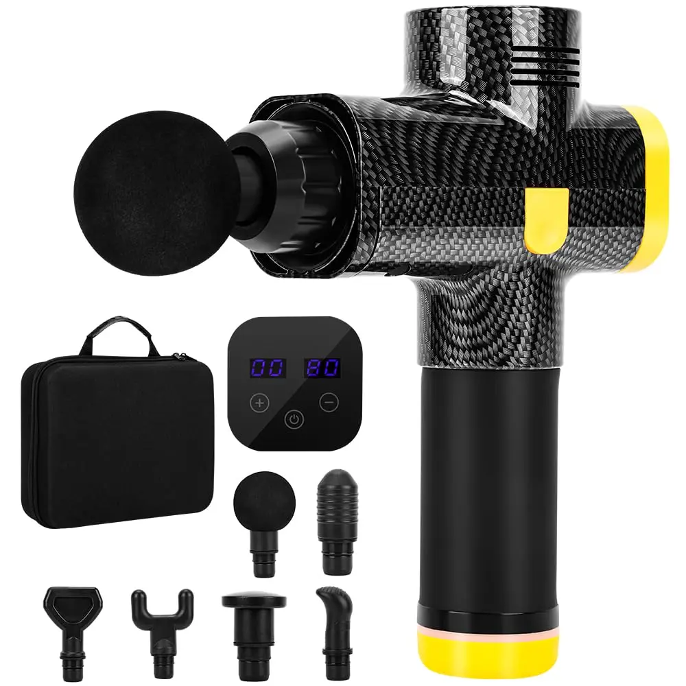 Pistola Massageadora, 6 Cabeças de Massagem, 20 Opções de Velocidade, Controle Por Tela Sensível Ao Toque, Pistola Massageadora Profissional