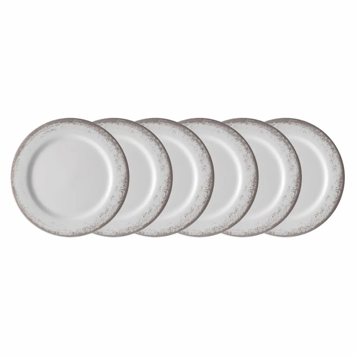 Estojo com 6 Pratos Rasos em Porcelana, Modelo Cilíndrica, Redondo, Decoração Névoa Cinza, Porcelana Schmidt