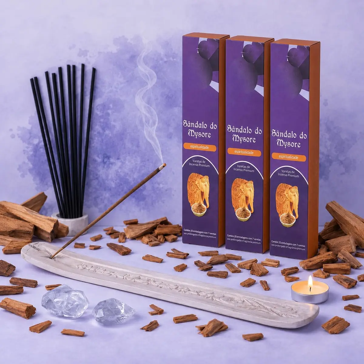 Kit 3 Caixas Incenso Sândalo Premium (7 varetas por caixa)