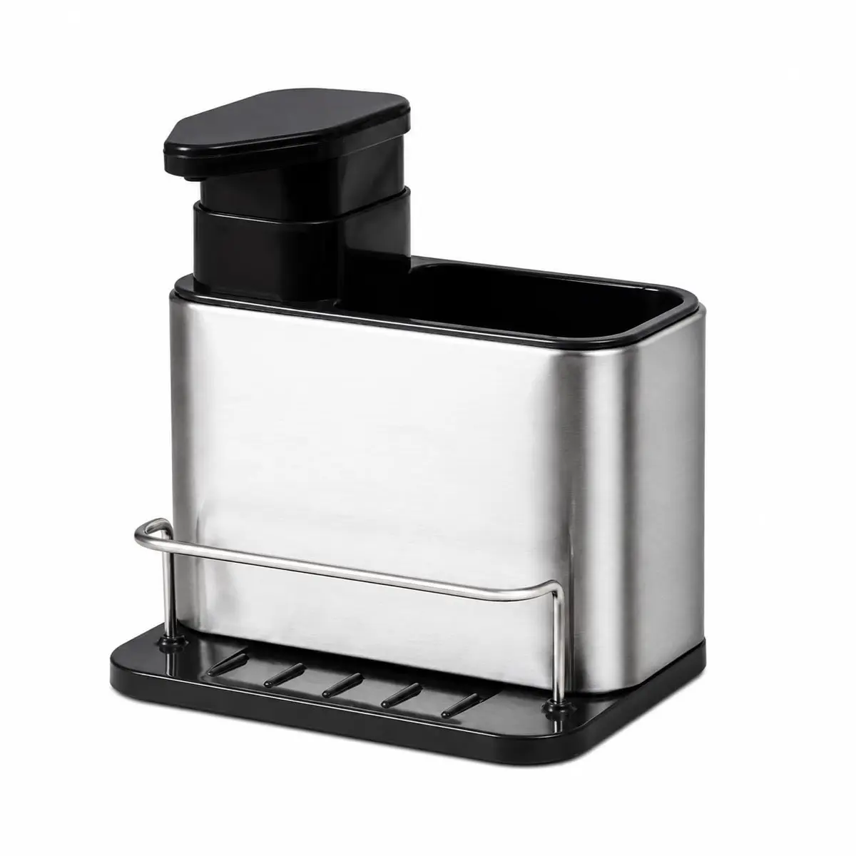 Porta Detergente Organizador de Pia em Aço Inoxidável com Dispenser para Sabão Líquido e Suporte para Esponja, Cinza - 1