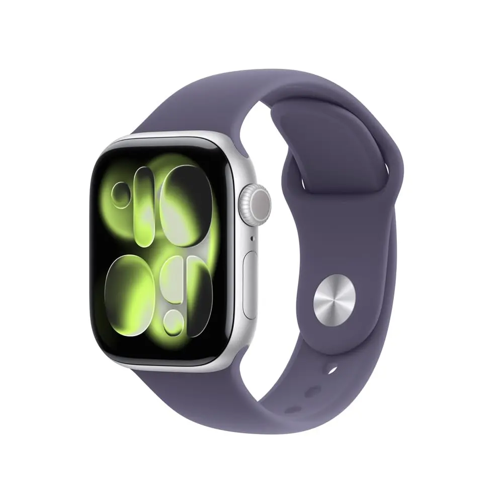 Apple Watch Series 11 GPS, Caixa em alumínio prateado de 42 mm com Bracelete desportiva roxo névoa - P/M