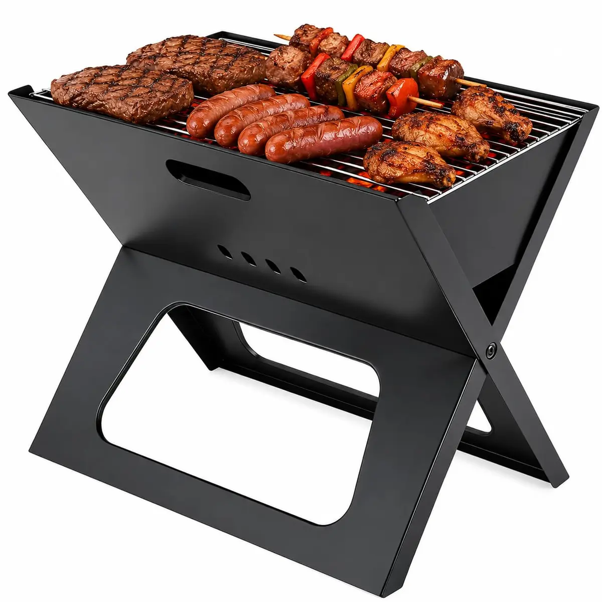 Churrasqueira Portátil a Carvão em Inox Dobrável 48,5x31x40,5cm