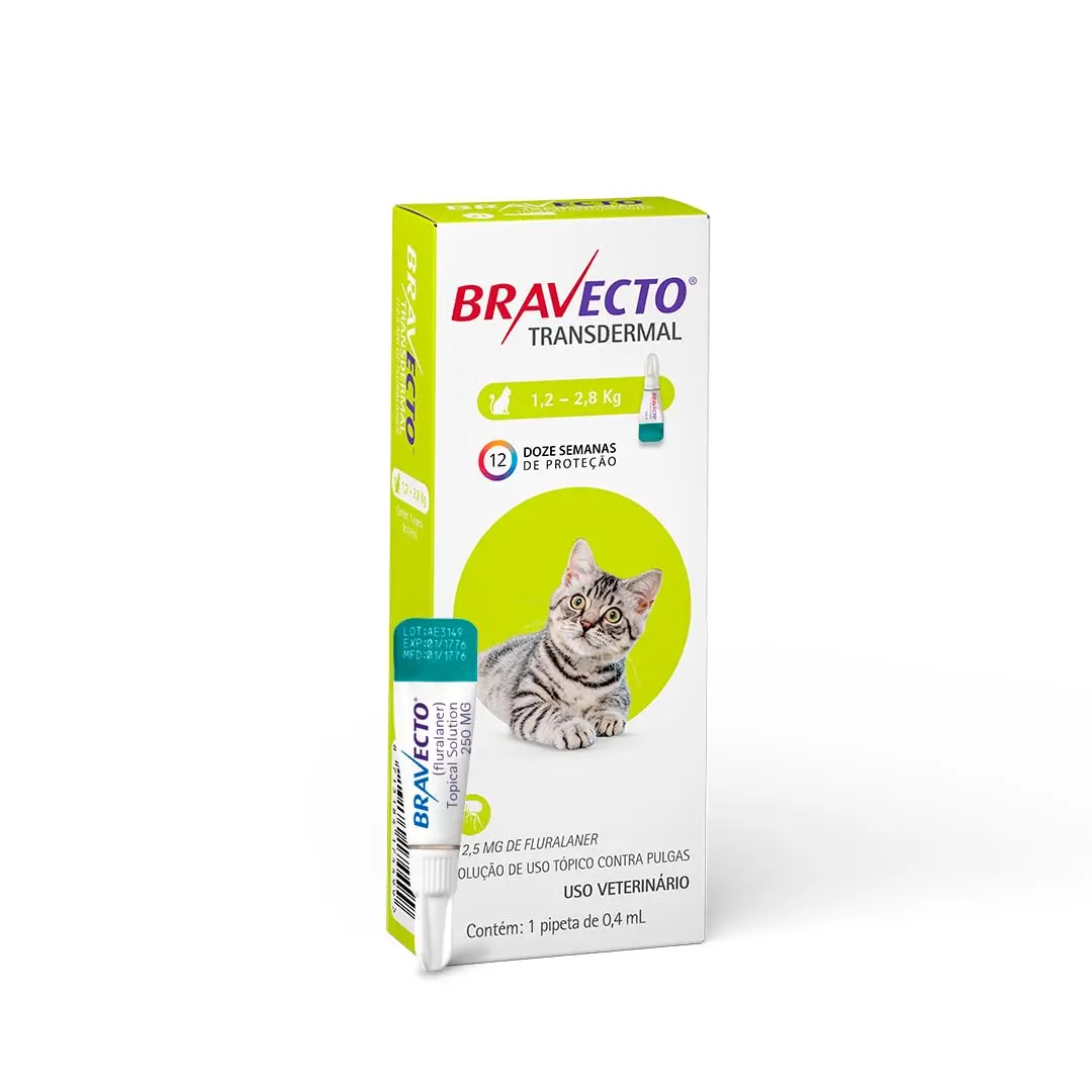 Bravecto® Gatos Transdermal 112,5mg - Antipulgas - Gatos de 1,2 a 2,8kg - 1 Pipeta 0,4ml - MSD Saúde Animal