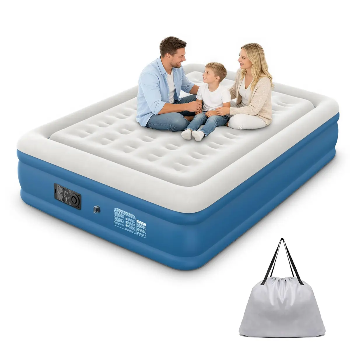 Trailabo Colchão Inflável Casal 205 * 155 * 40 CM, Infiação e Deflação Rápidas e Automáticas, para Famílias e Camping - Azul Marinho e Cinza (110V)