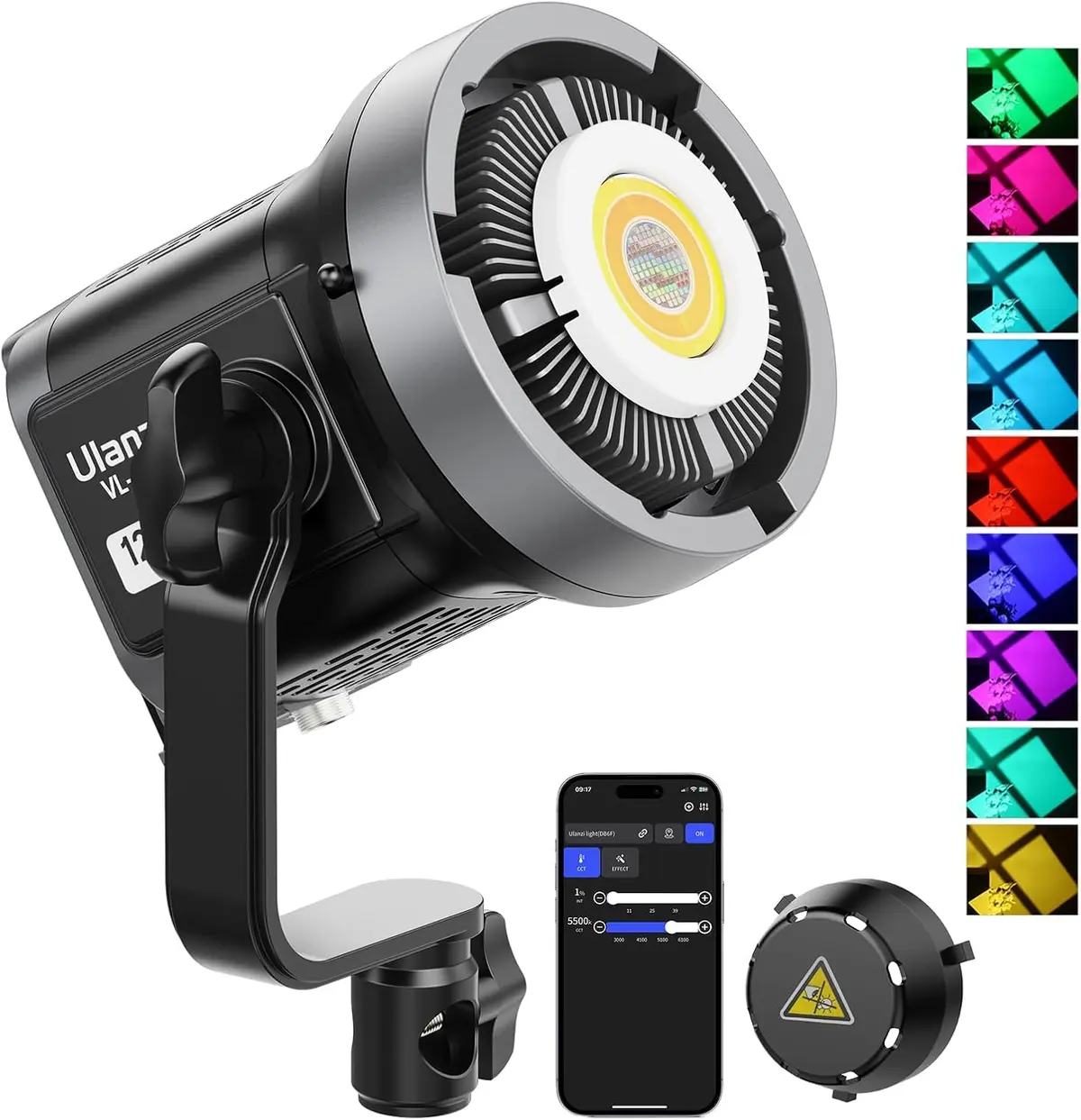 ULANZI Luz de Vídeo COB RGB com Saída Contínua de 120 W, Controle de Aplicativo, Bowens Mount, Ideal para Fotografia e Videografia