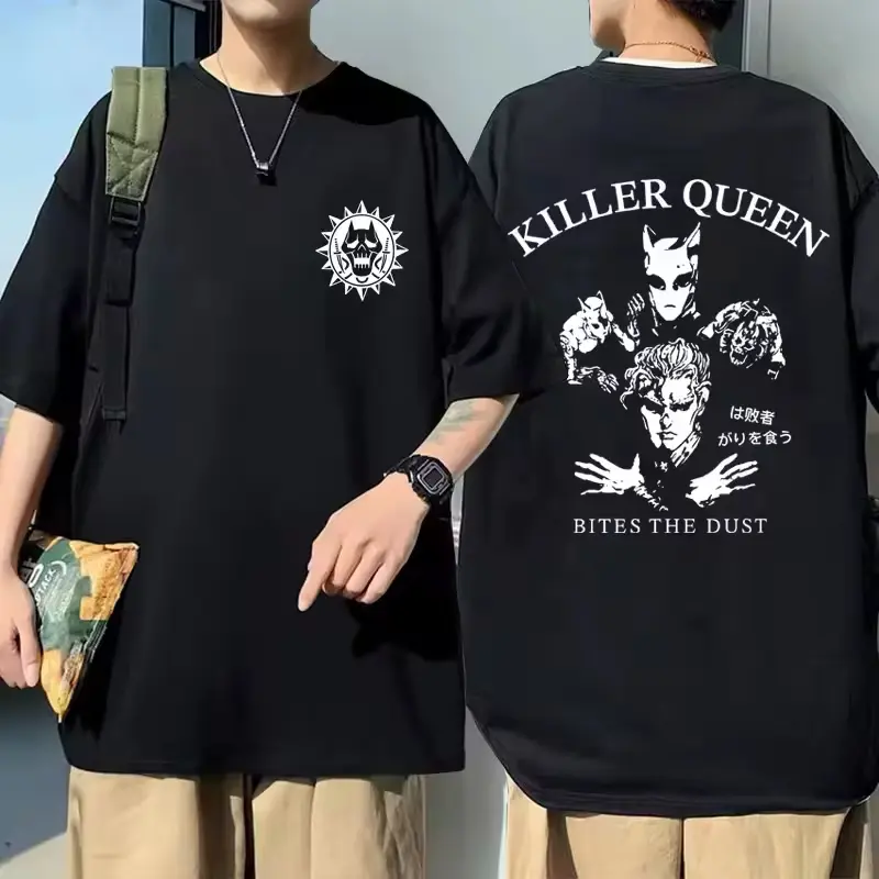 Camiseta Basica e OVERSIZED Killer Queen Bites The Dust Jojo Adventure Bizarre Anime Meme Unissex - 1