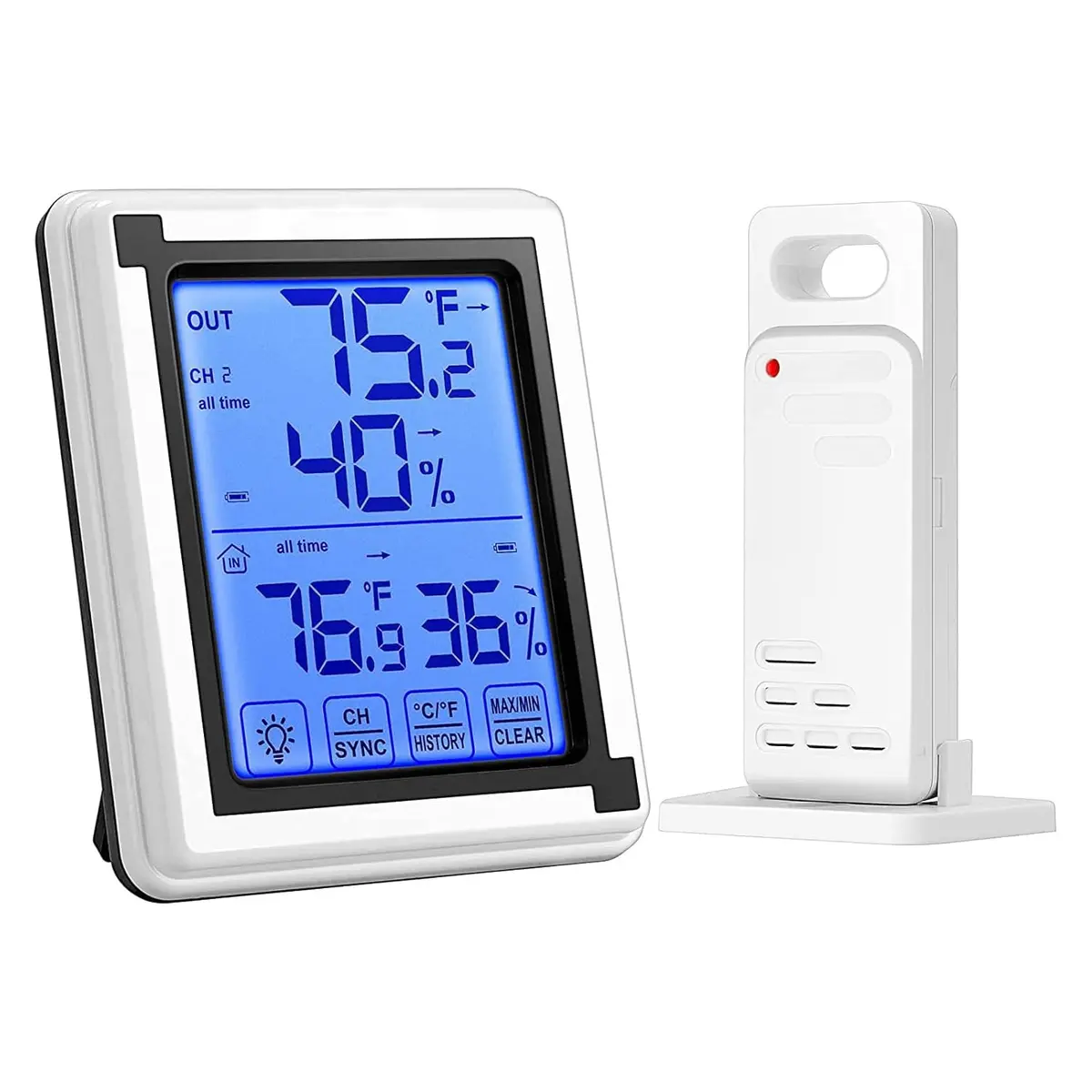 MYBEEM Termometro Ambiente, Higrometro Digital,Sensor Ext. Sem Fio Até 60m | Higrometro De Alta Precisão Com Três Modos De Fixação, para Casas, Estufas, Depósitos e Ambientes Comerciais - 1