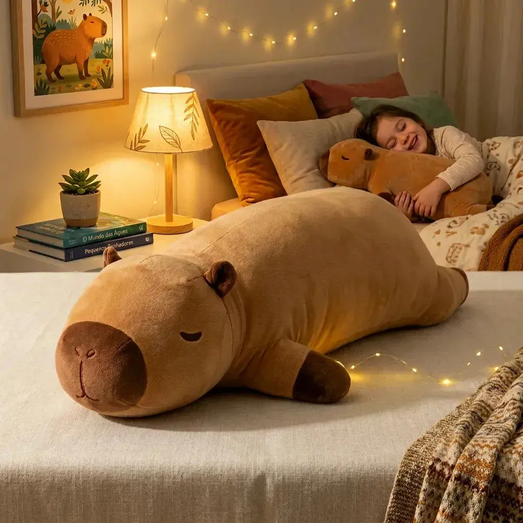Travesseiro De Corpo Xuxão Capivara Pelúcia Gigante 65cm Almofada Abração Antialérgico Toque Super Macio Confortável Para Dormir Decorar Presentear Infantil Adulto Acabamento Premium Brasiliana Tech