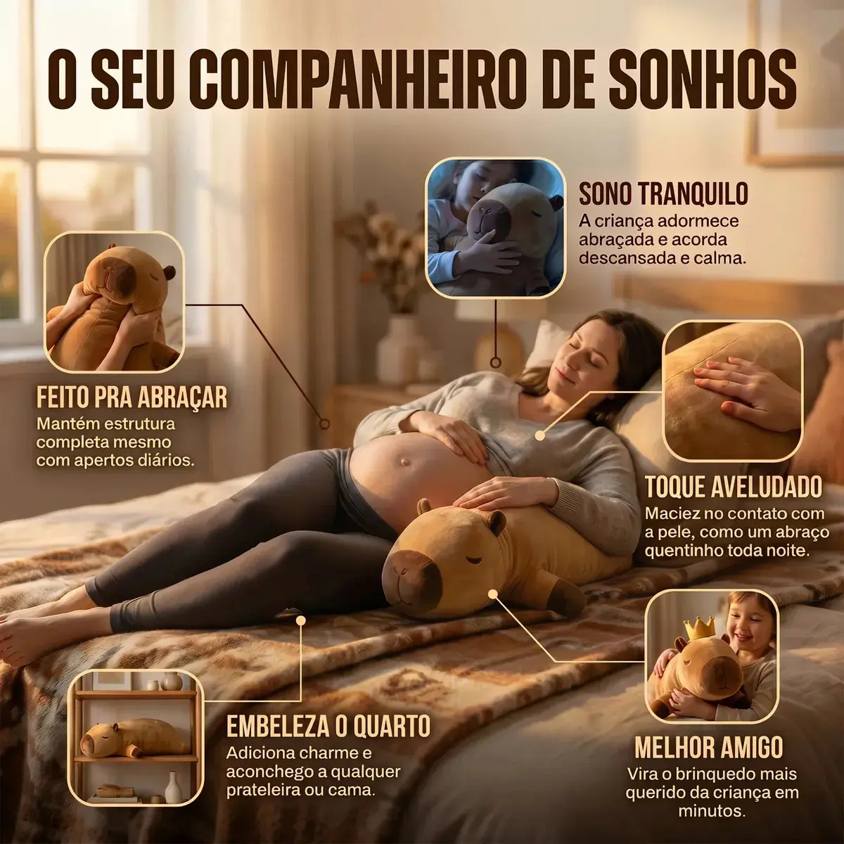 Travesseiro De Corpo Xuxão Capivara Pelúcia Gigante 65cm Almofada Abração Antialérgico Toque Super Macio Confortável Para Dormir Decorar Presentear Infantil Adulto Acabamento Premium Brasiliana Tech thumbnail 3