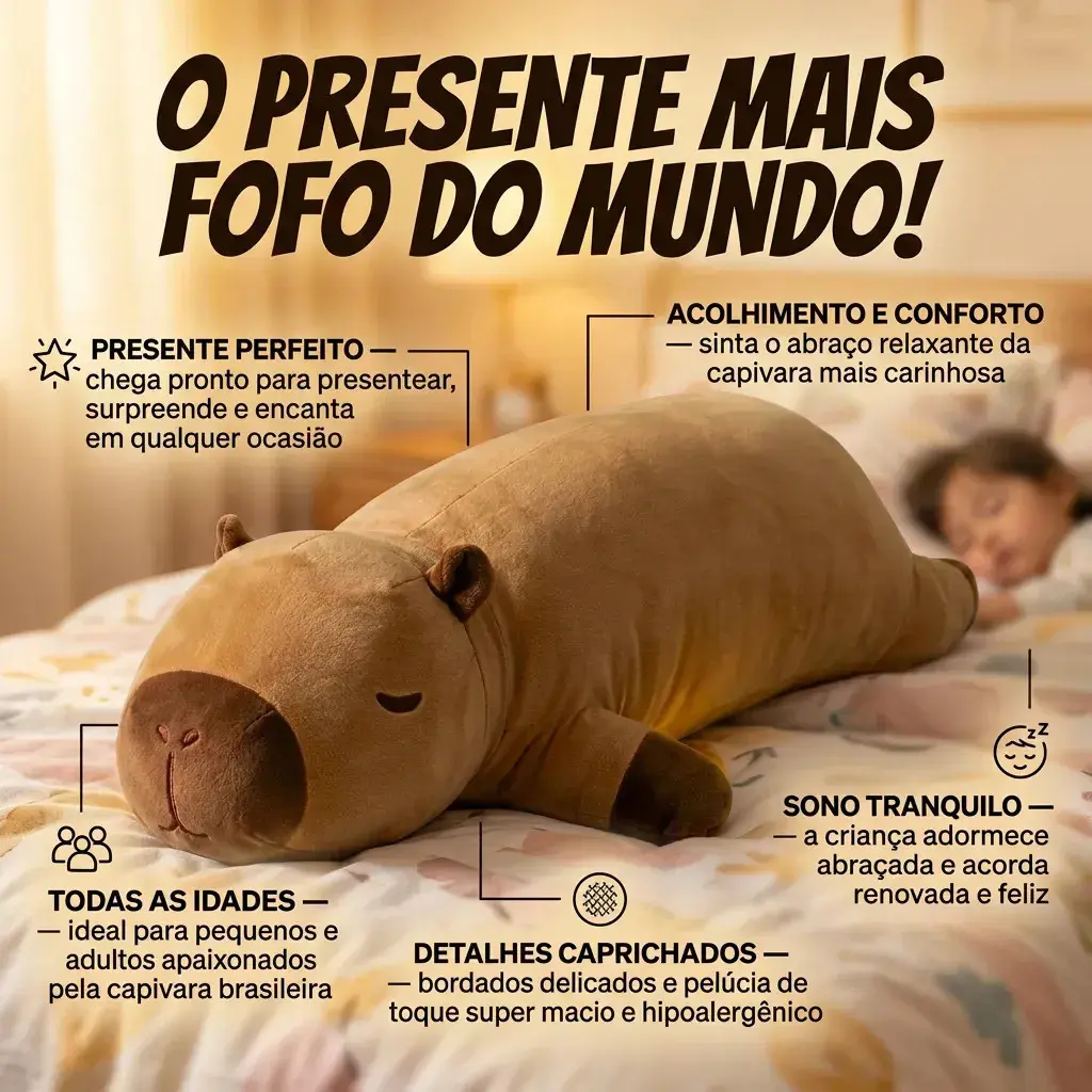 Travesseiro De Corpo Xuxão Capivara Pelúcia Gigante 65cm Almofada Abração Antialérgico Toque Super Macio Confortável Para Dormir Decorar Presentear Infantil Adulto Acabamento Premium Brasiliana Tech thumbnail 4