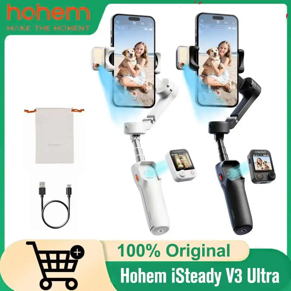 Estabilizador de Smartphone Hohem Isteady V3 Ultra com Rastreamento Facial AI, Gimbal de 3 Eixos com Bastão de Selfie Integrado, Portátil para iPhone 15/Samsung