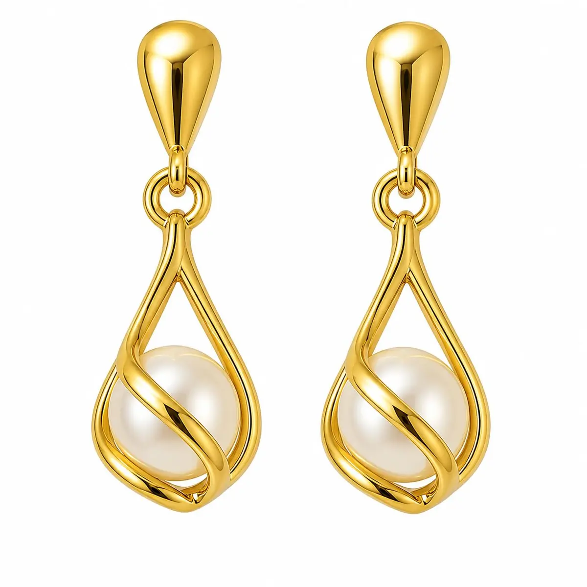 Brinco Lasman Pérola Dourado Banhado a Ouro 18k