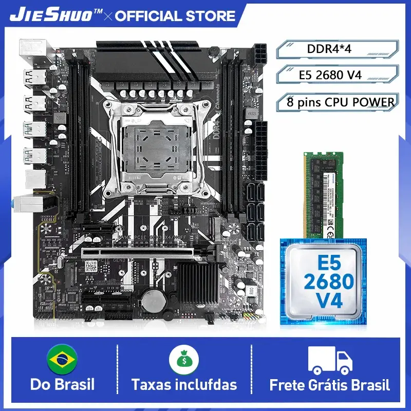 Placa-Mãe Gamer JIESHUO X99-JSD4 LGA2011-3 DDR4 Dual Channel PCIe X16 M.2 SSD para Desktop com CPU Intel Xeon E5 2680