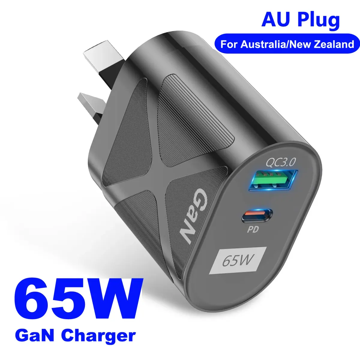 Carregador gan 65w para austrália, nova zelândia, plugue au pd 33w, carregador rápido qc 3.0, adaptador usb para iphone 15 14 13 pro max