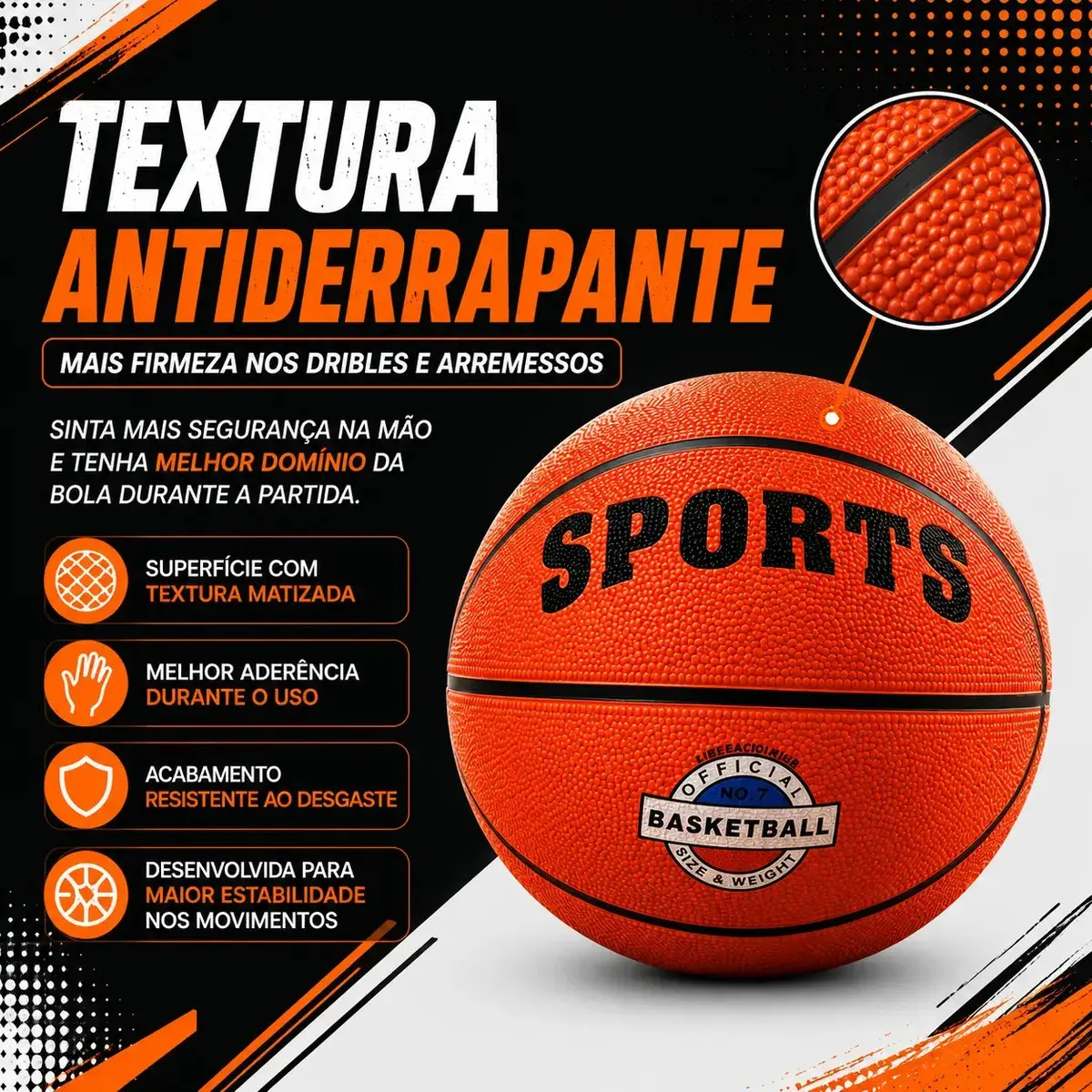 Bola De Basquete Profissional Tamanho 7 Babuu Brinquedos Educativos thumbnail 4