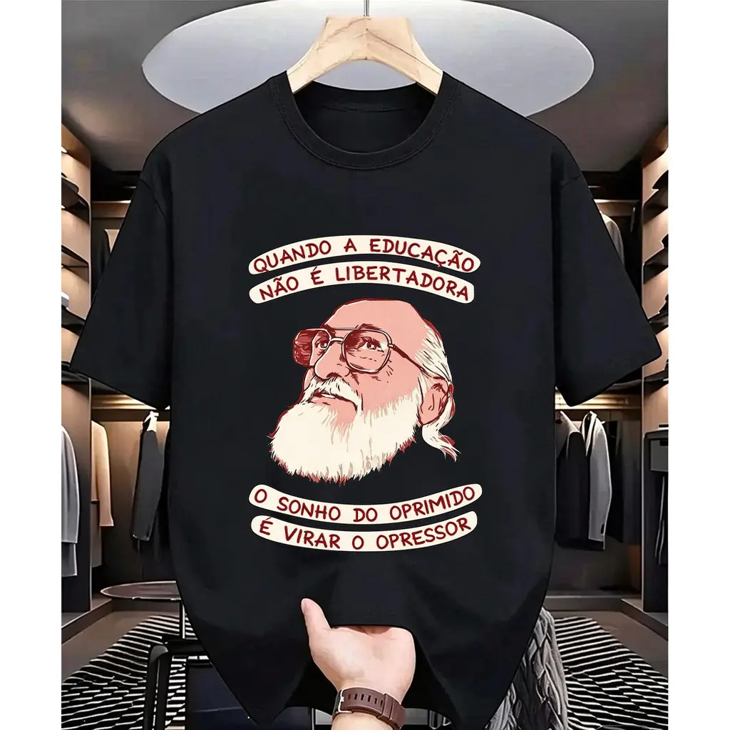 Camiseta Oversized Premium Unisex Estampa Paulo Freire Frase - 1