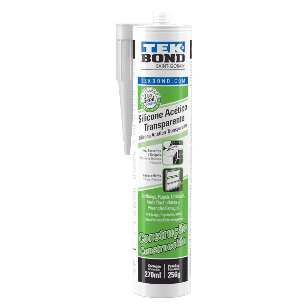 Adesivo de Silicone Acético Construção, Tekbond, 220.3400.2100, 256 Gramas/270 ML Transparente - 1