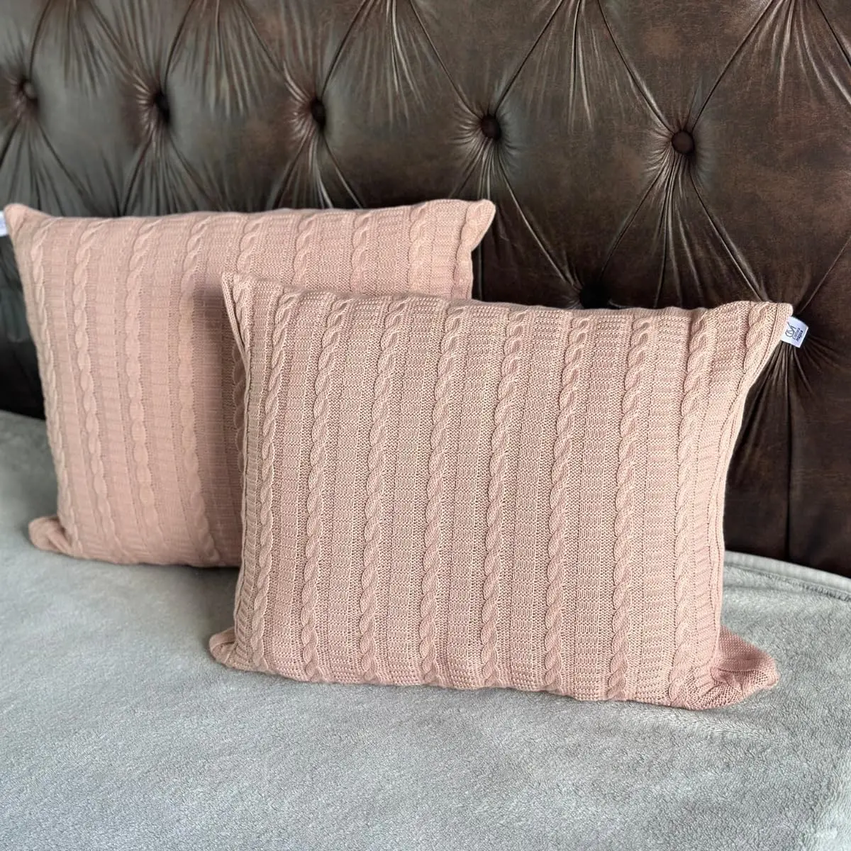 2 Capas De Almofada em Tricot 45x45 Com Zíper Invisível Sofa Poltrona Trico Premium - Costura Mágica (Rosê)