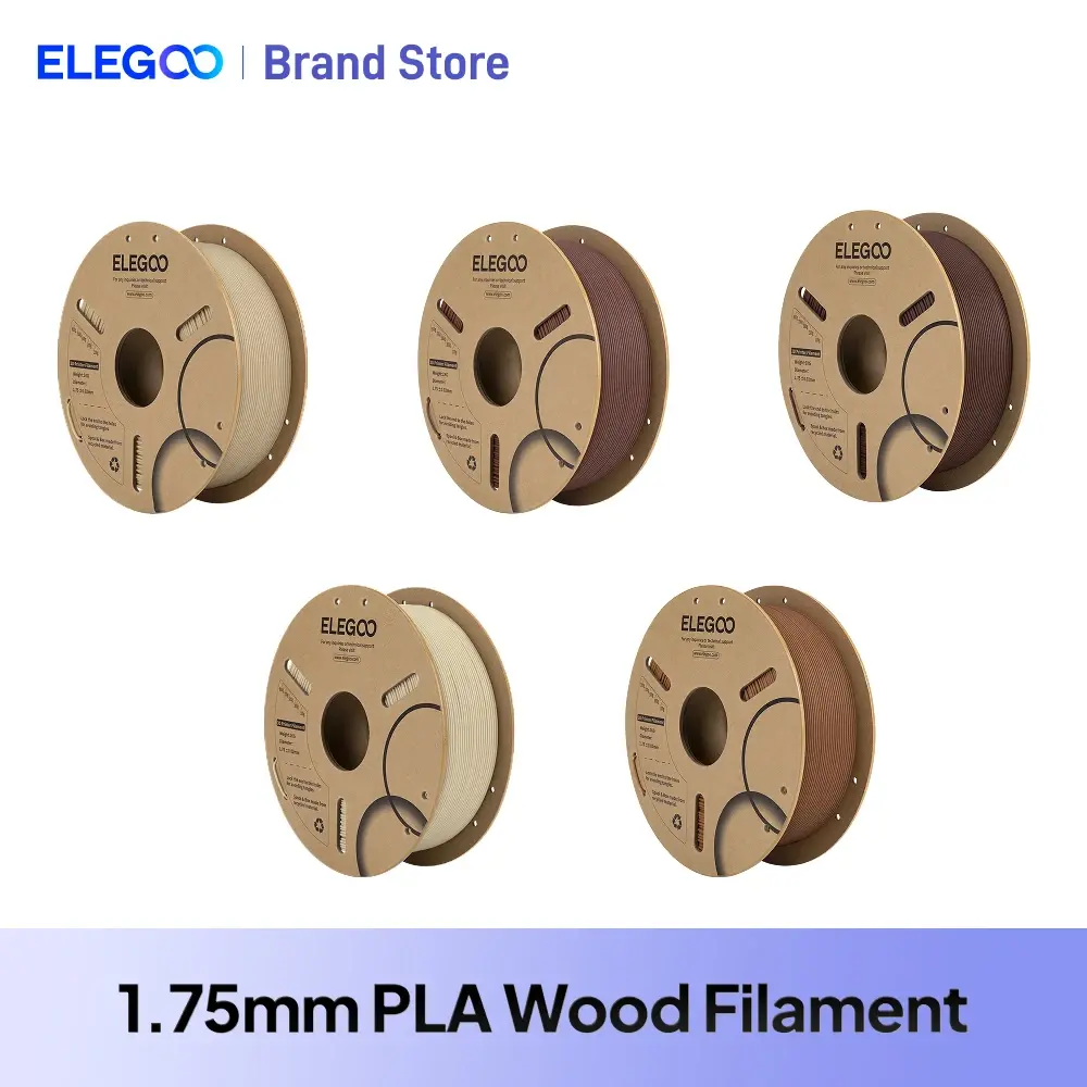 Filamento de madeira PLA ELEGOO 1.75mm Nogueira e Teca 2KG, Filamento para impressora 3D com adição de farinha de madeira real para UE, EUA e Alemanha