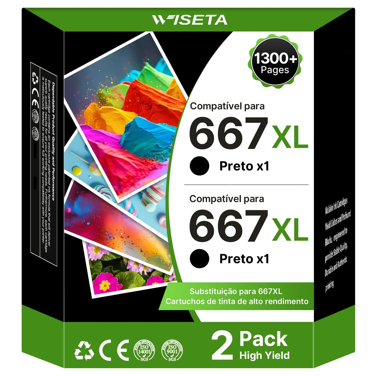 WISETA Cartucho de Tinta Compatível com HP 667 667XL Para DeskJet 2376 | Compatível com DeskJet Ink Advantage 2775 2776 2374 1275 2375 6475 6476 6075 5076 5276 (2 Preto)