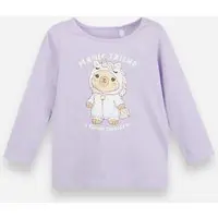 blusa infantil de algodão manga longa estampada lilás - 1