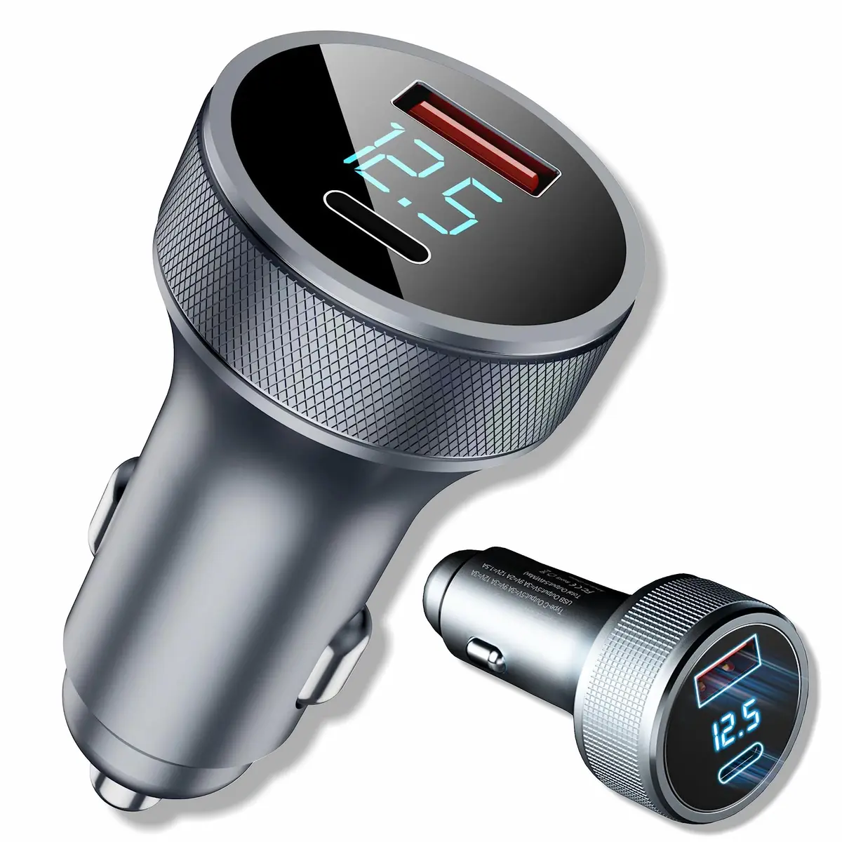 Carregador Turbo Usb Veicular PD 54W Usb + Usb-C Carregamento Rápido Display LED com Voltagem compatível com Android e IOS