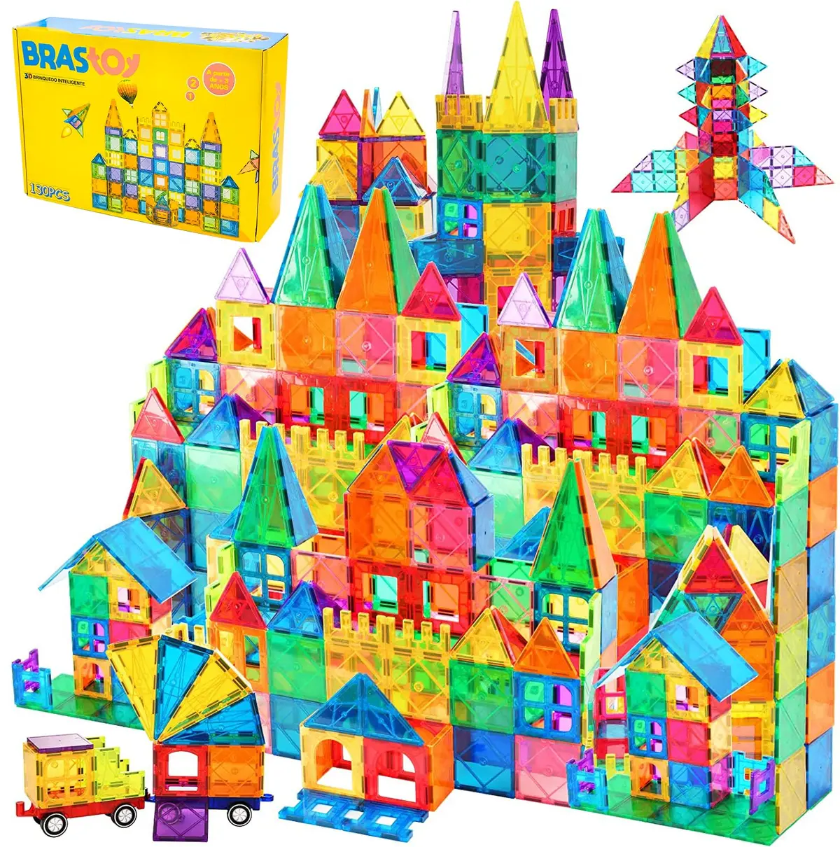 Brastoy Blocos de Montar Magnéticos Infantil Construção STEM Brinquedo (130 Peças)